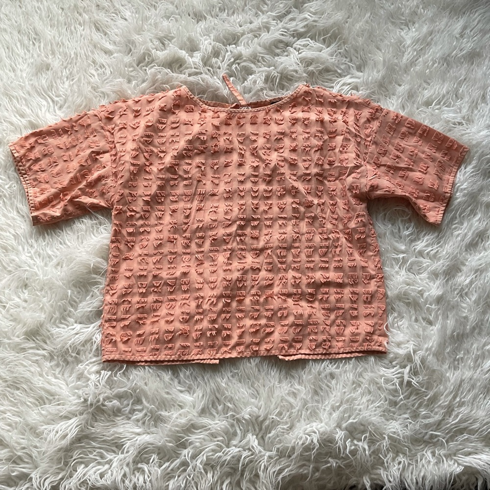 TIBI Tie Back Fringe Top In Momo Peach